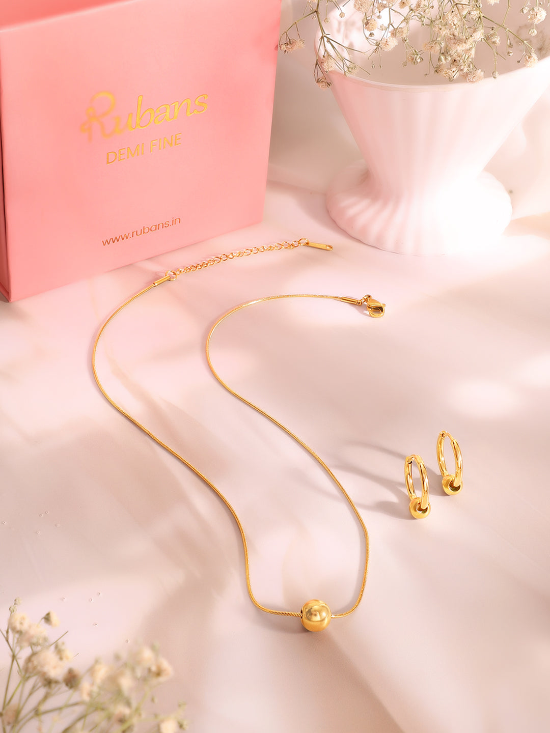 Demi Fine 18k Gold Plated Stainless Steel Ball Pendant Set