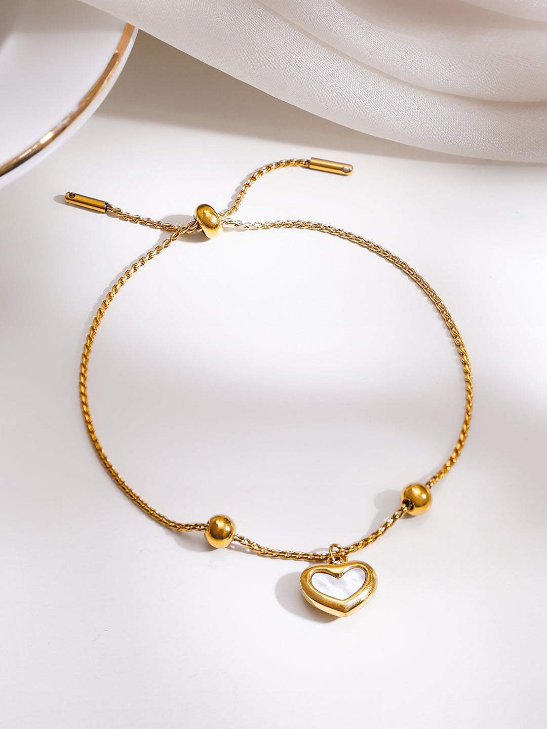 Demi Fine 18K Gold Plated Stainless steel Adjustable Chain Heart Charm Bracelet