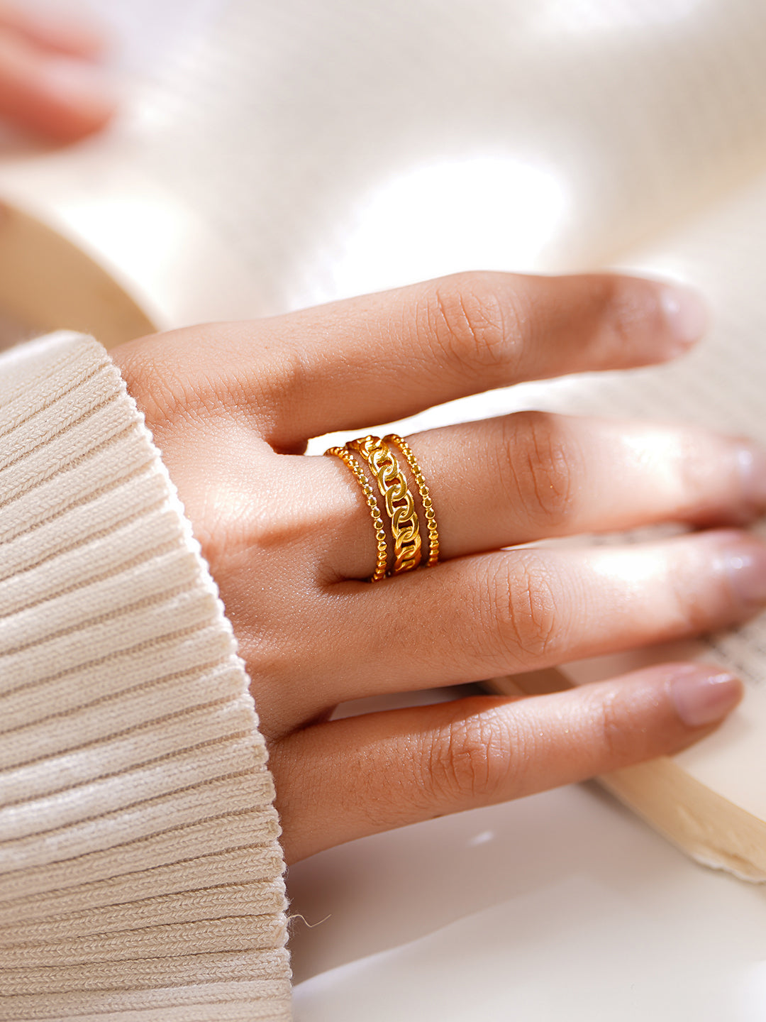 Demi Fine 18K Gold Plated Stainless steel Linked Layers Statement Ring
