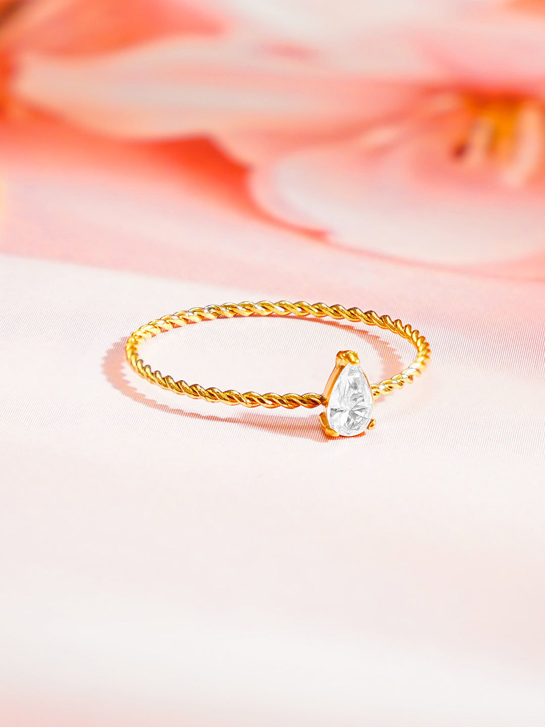 Demi Fine 18K Gold Plated Stainless steel Rope Pear Crystal Ring