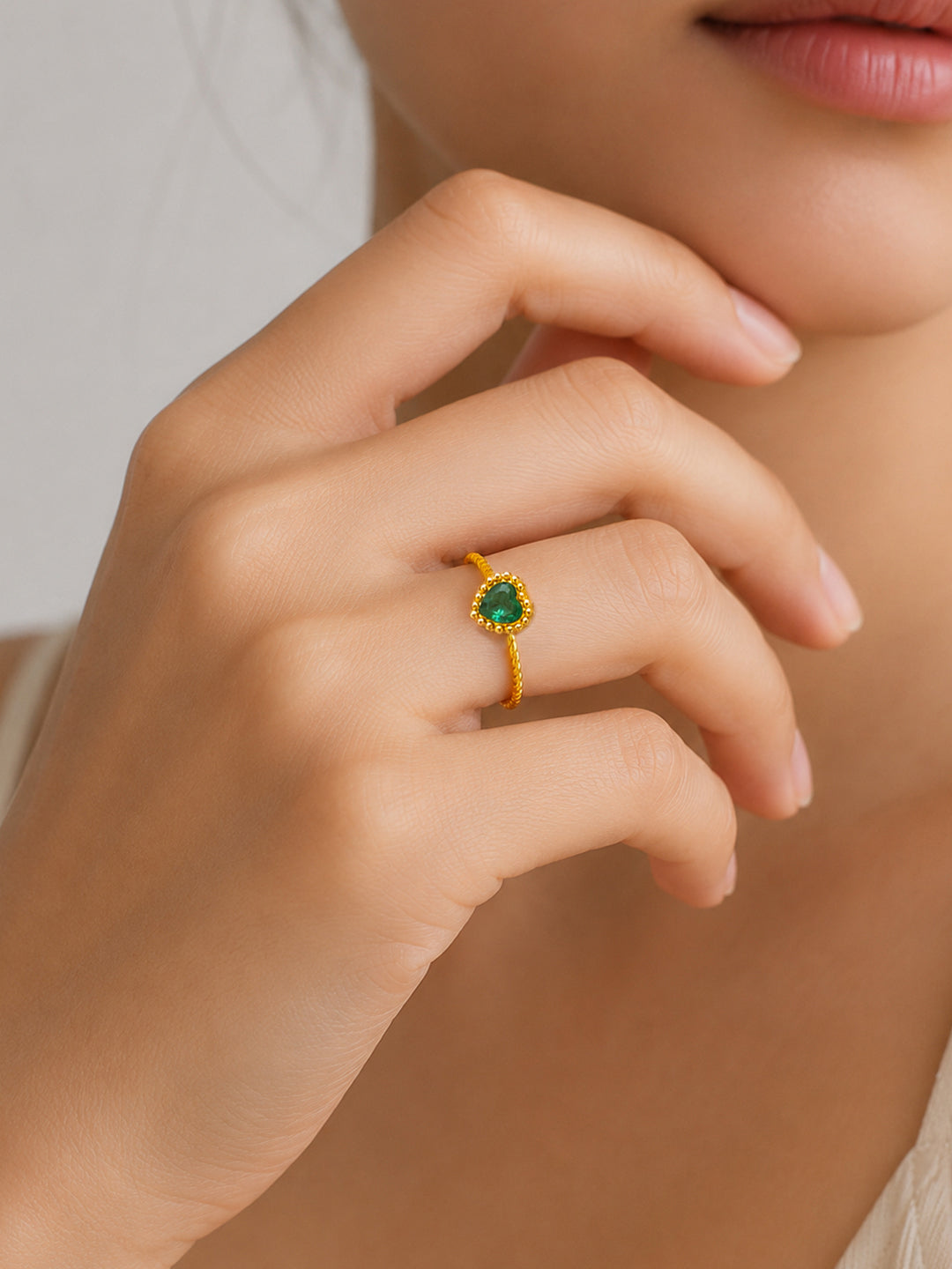 Demi Fine 18K Gold Plated Stainless steel Emerald Heart Adjustable Ring