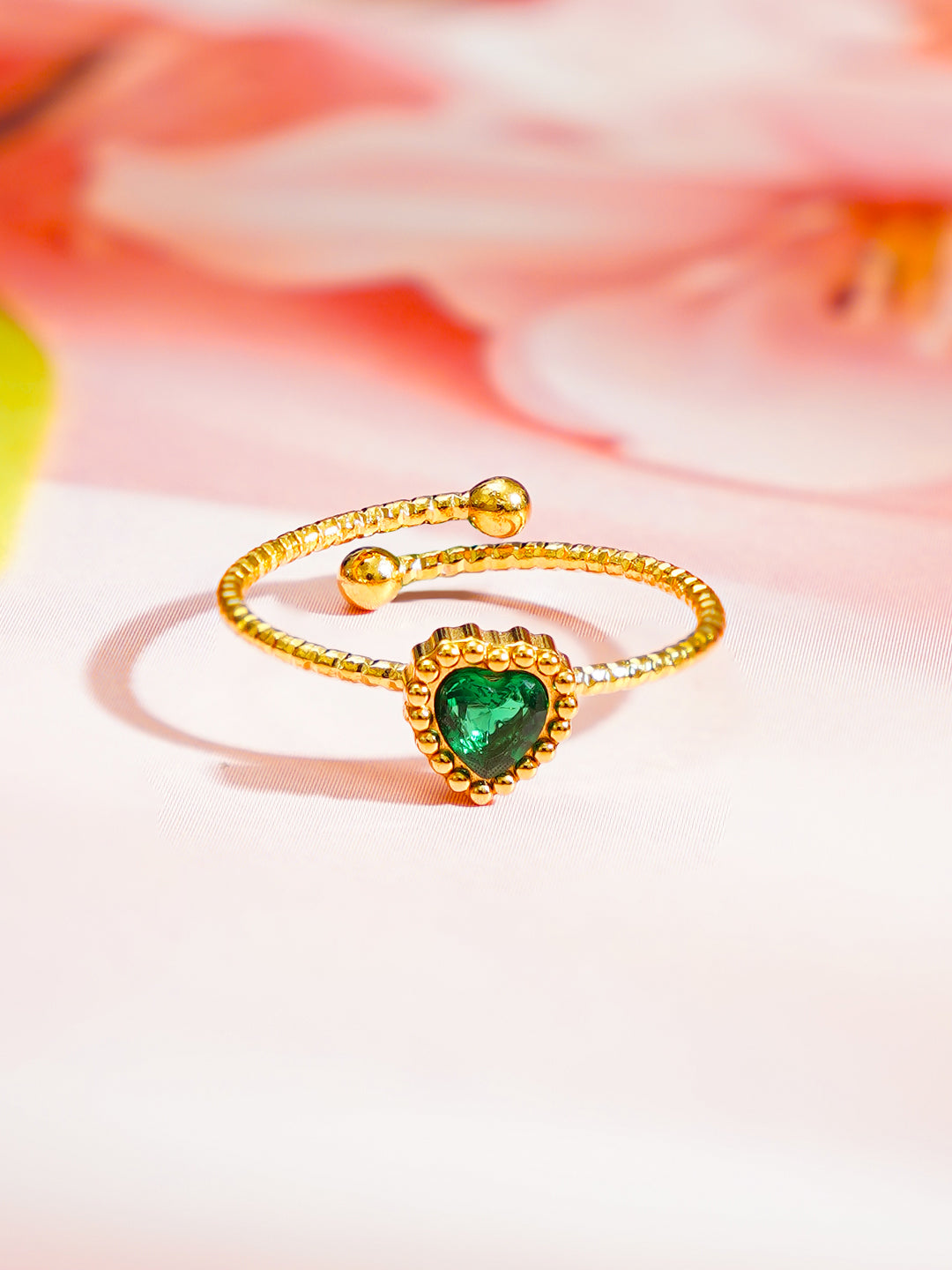 Demi Fine 18K Gold Plated Stainless steel Emerald Heart Adjustable Ring