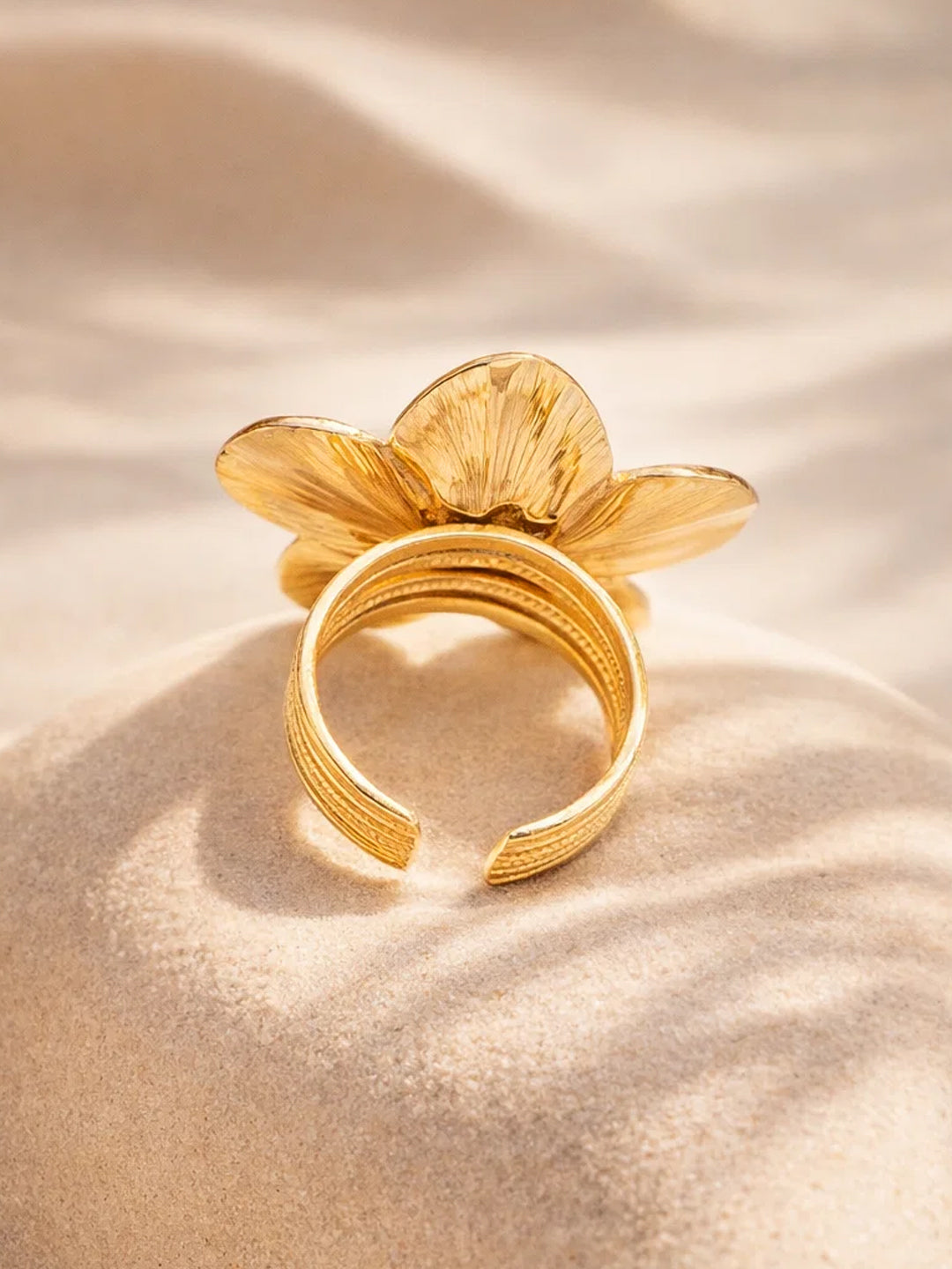 Demi Fine 18K Gold Plated Stainless steel Petal Floral Motif Adjustable Ring