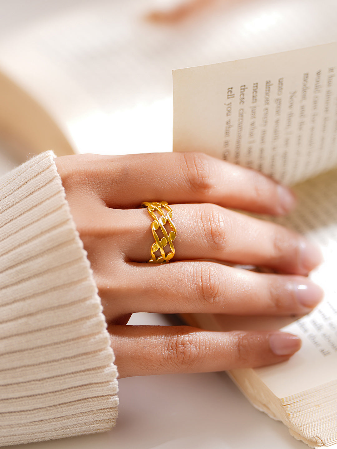 Demi Fine 18K Gold Plated Stainless steel Woven Link Statement Ring