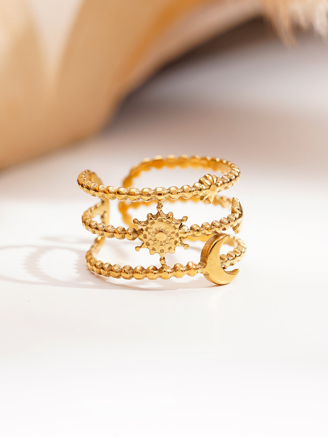Demi Fine 18K Gold Plated Stainless steel Celestial Statement Open Ring