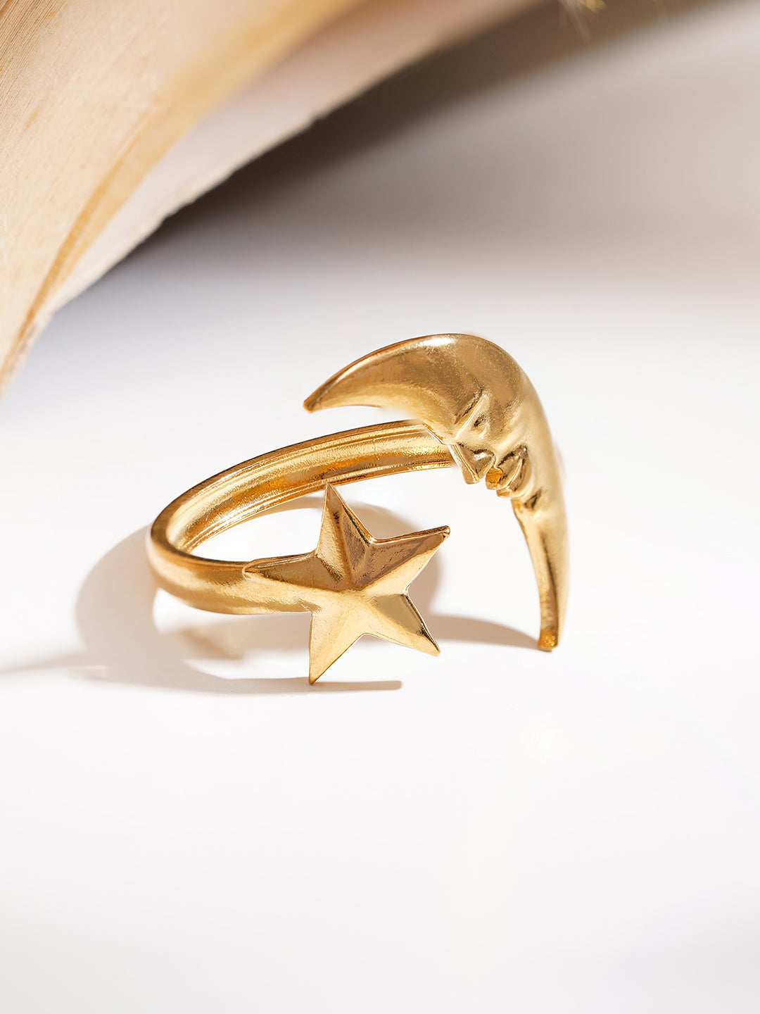 Demi Fine 18K Gold Plated Stainless steel Celestial Moon Star Open Ring