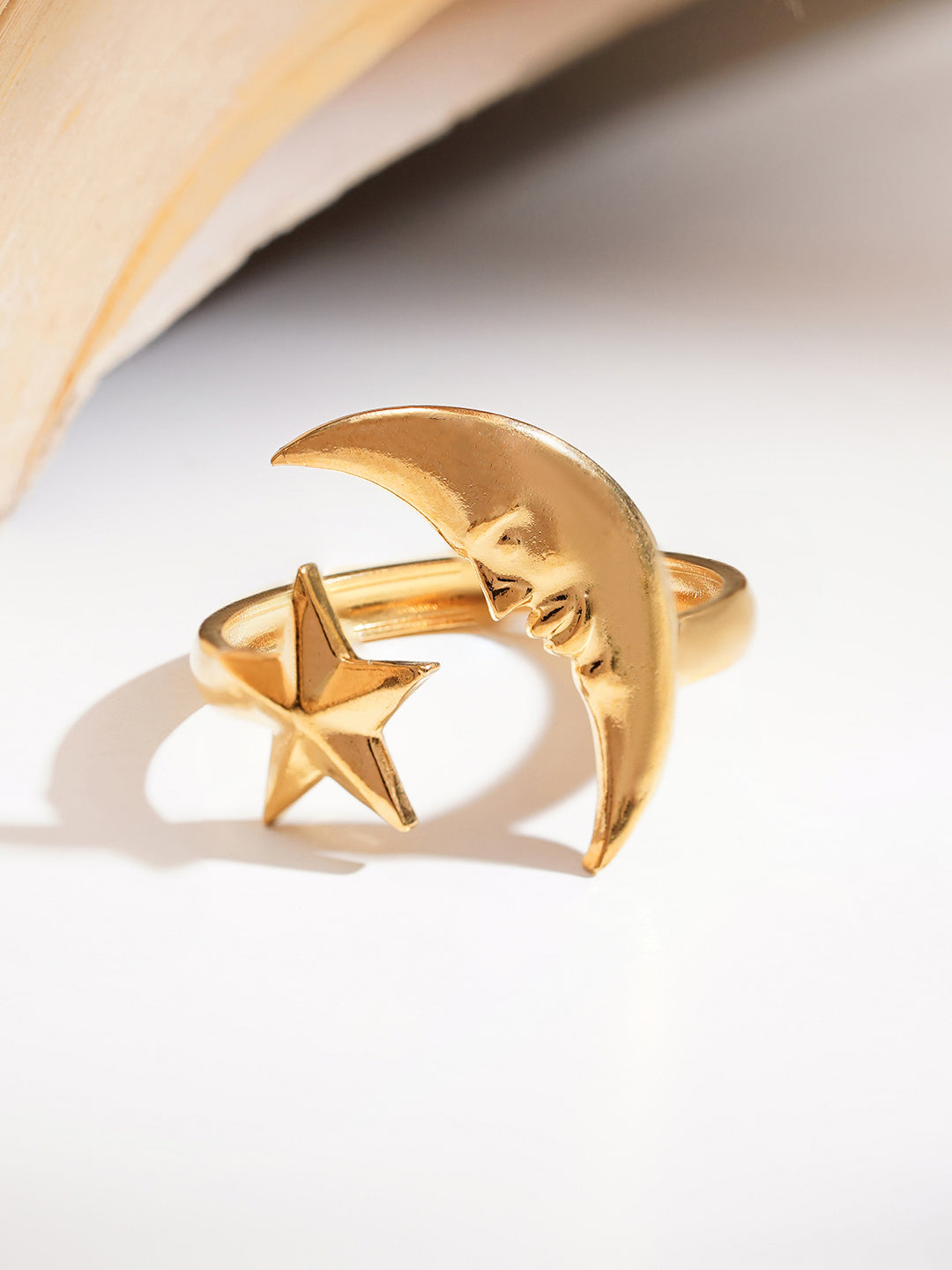 Demi Fine 18K Gold Plated Stainless steel Celestial Moon Star Open Ring