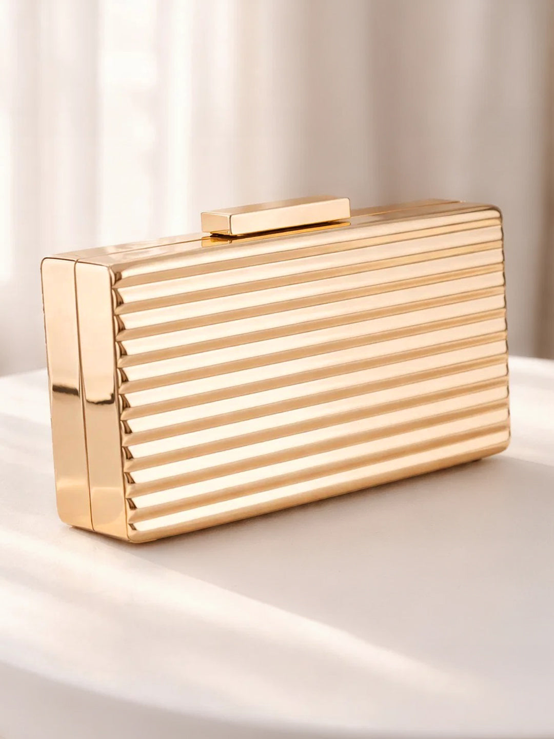 Golden Ribbed Luxe Evening Box Clutch