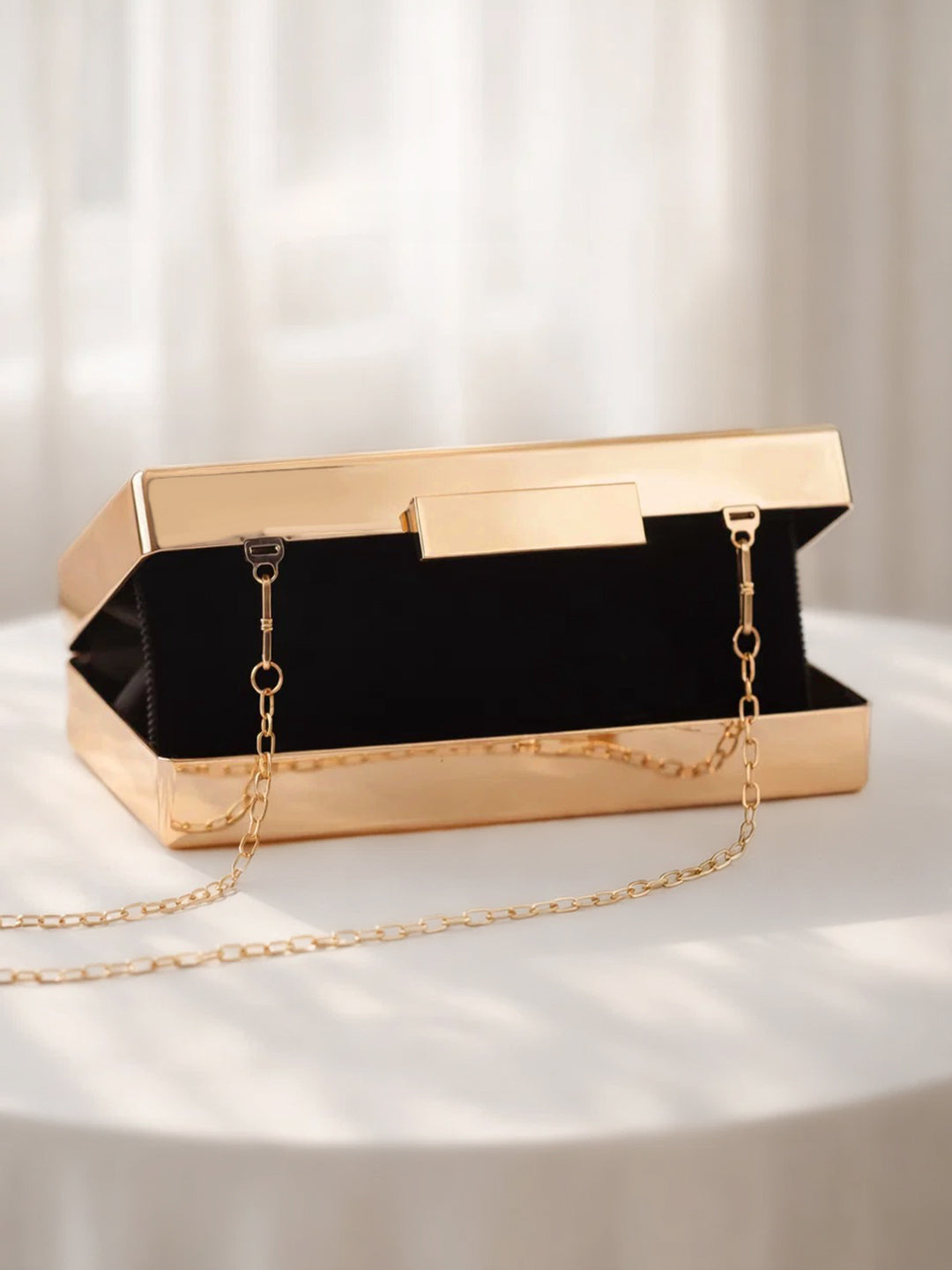 Golden Ribbed Luxe Evening Box Clutch
