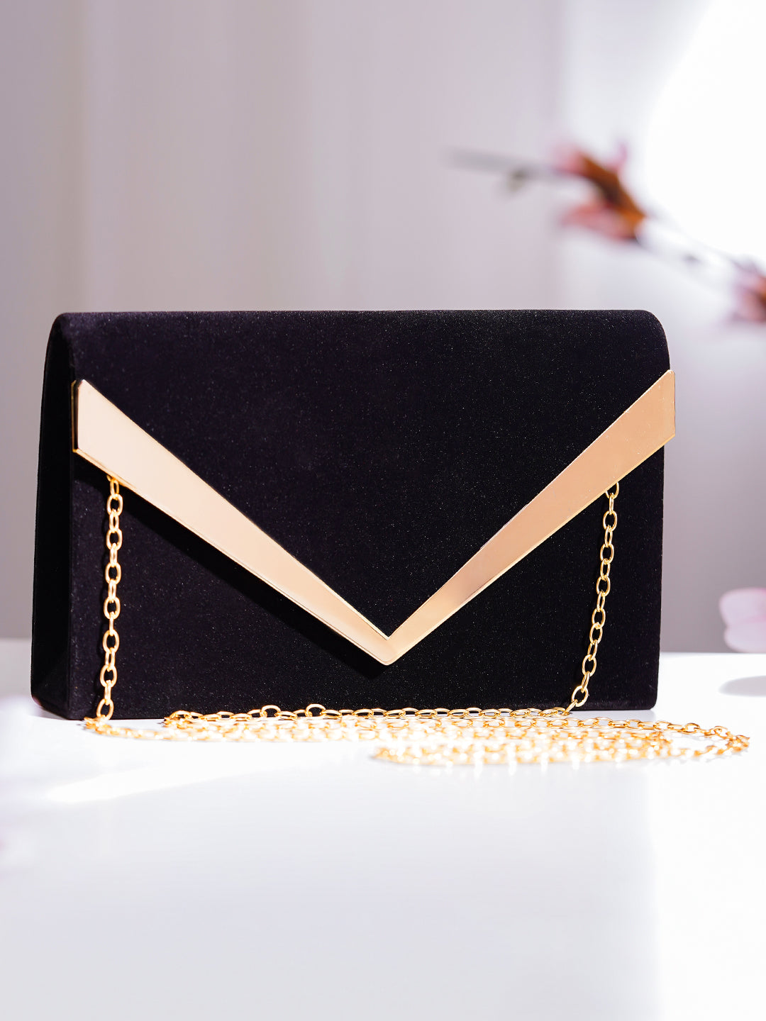 Black Metallic Envelope Clutch Handbag