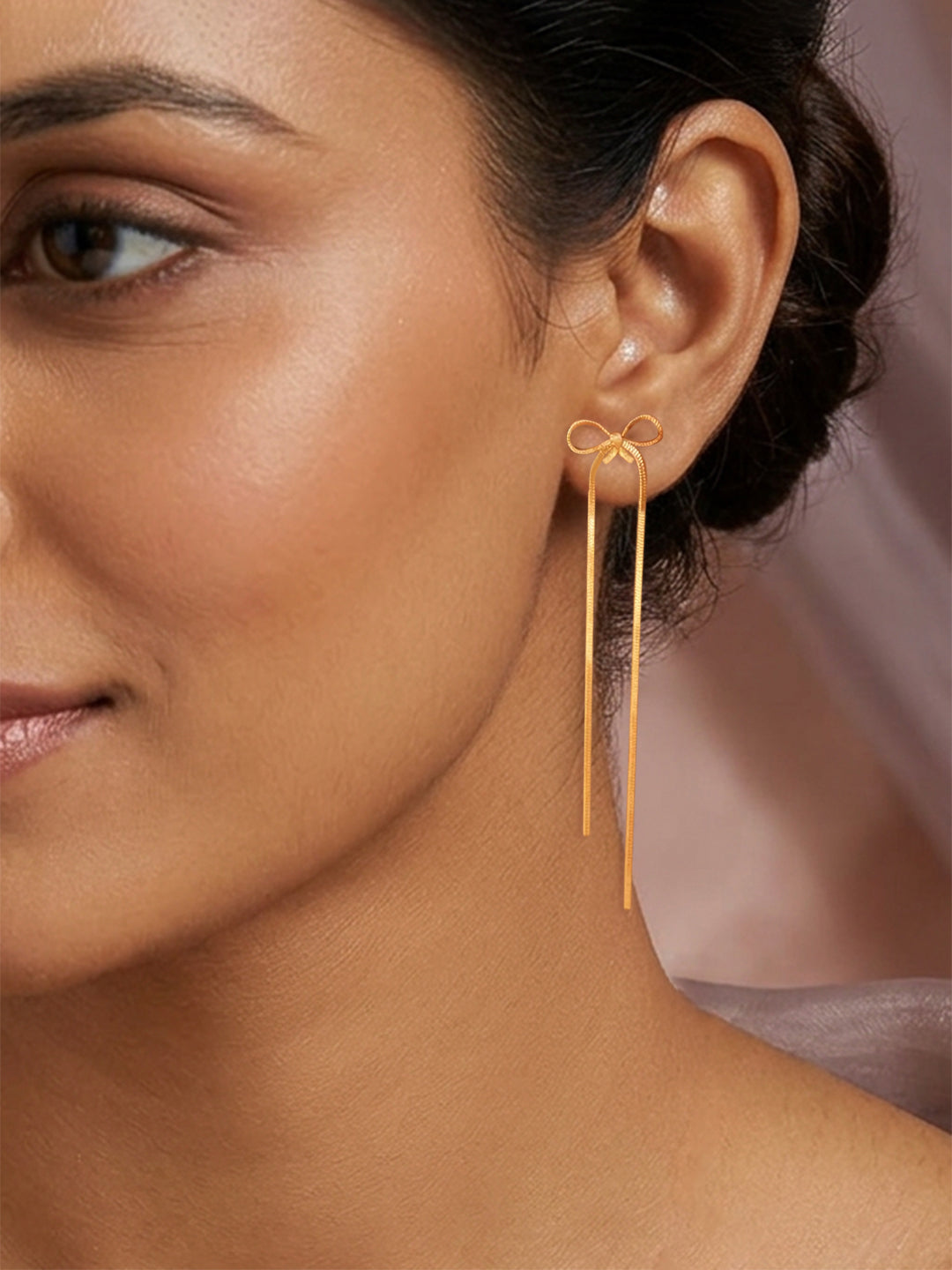Demi Fine 18K Gold Plated Stainless steel Bow Long Drop Dangler Earrings