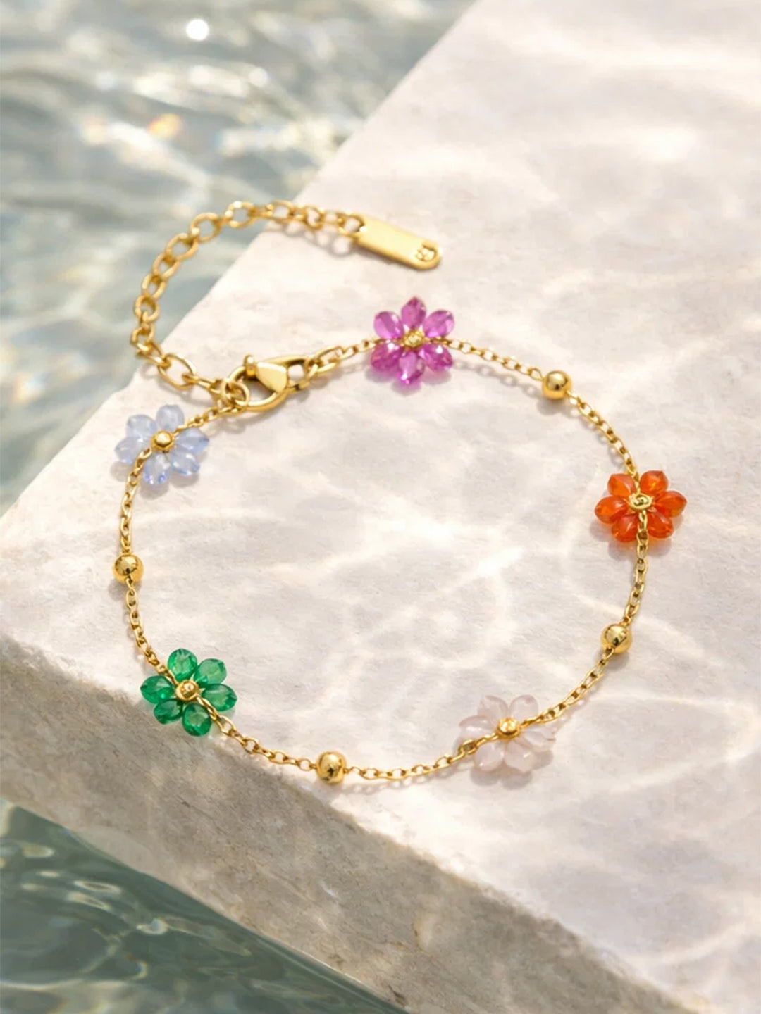 Demi Fine 18K Gold Plated Stainless steel Mini Floral Charm Chain Bracelet