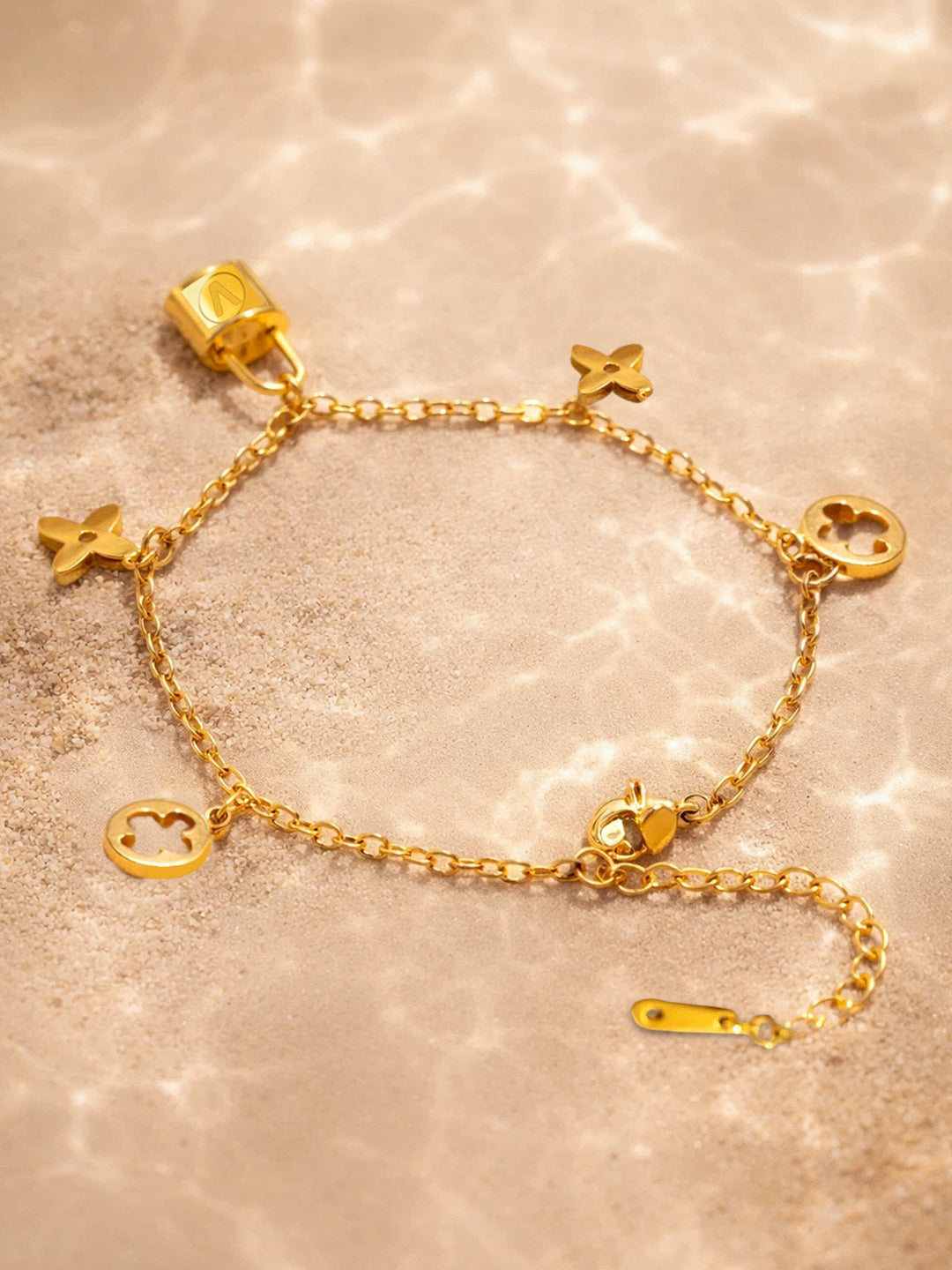 Demi Fine 18K Gold Plated Stainless steel Multi Charm Chain Bracelet