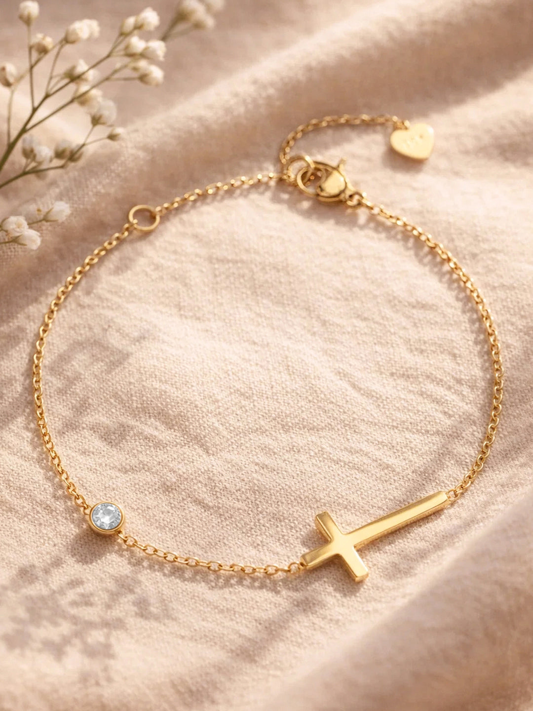 Demi Fine 18K Gold Plated Stainless steel Cross Bar Chain Bracelet