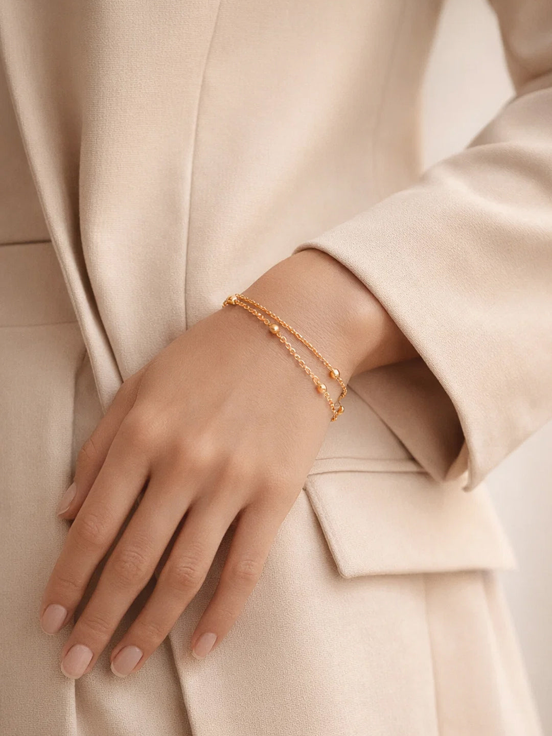 Demi Fine 18K Gold Plated Stainless steel Dual Chain Beaded Bracelet