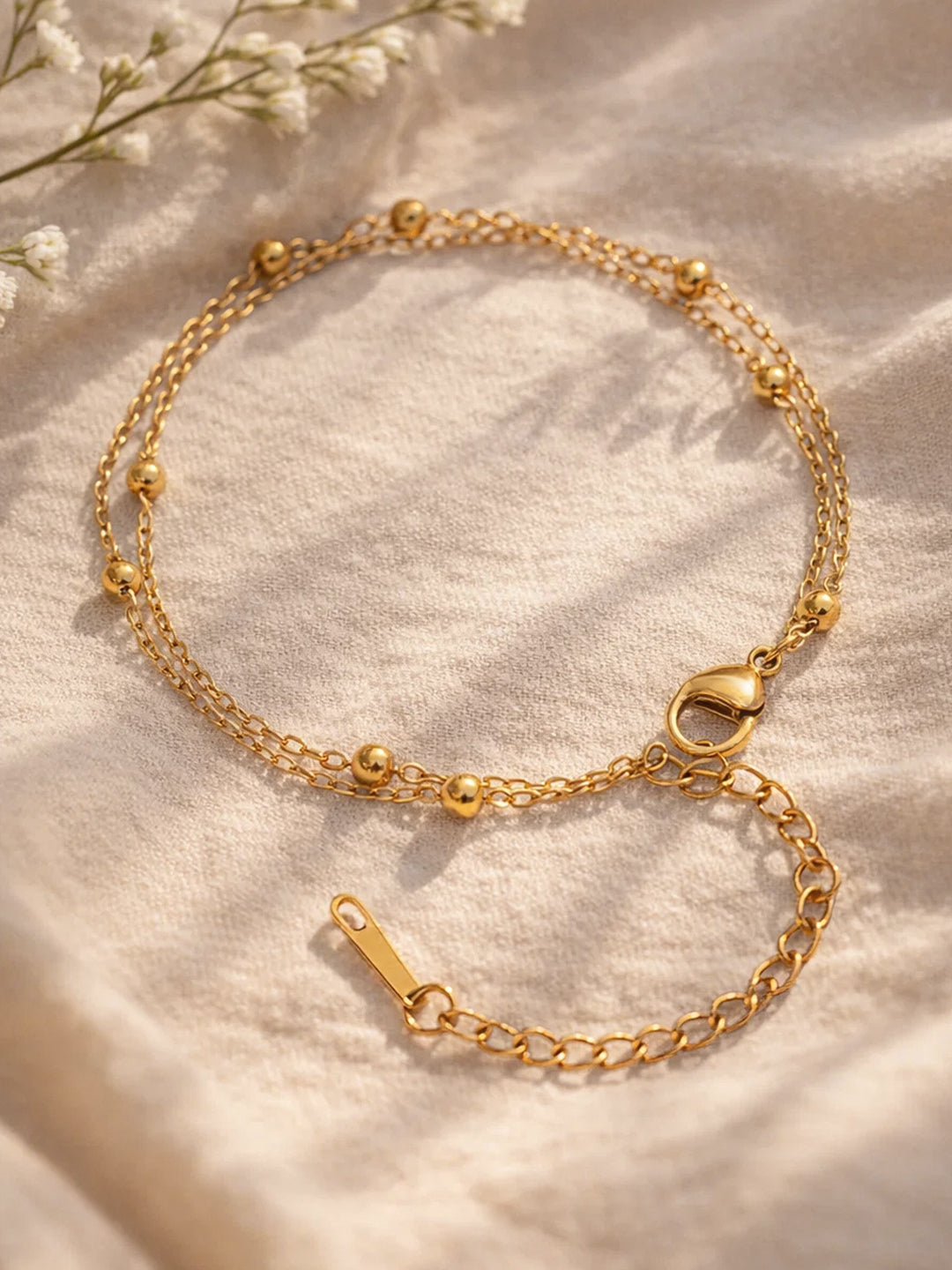 Demi Fine 18K Gold Plated Stainless steel Dual Chain Beaded Bracelet