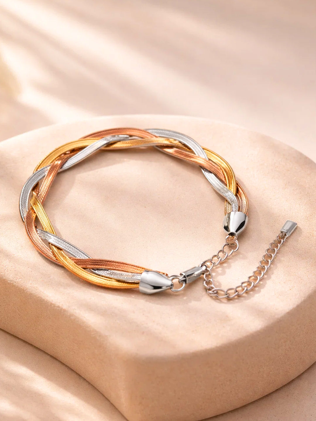 Demi Fine Triple Tone Stainless steel Twisted Snake Chain Bracelet
