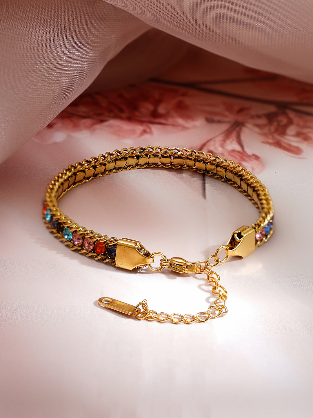 Demi Fine 18K Gold Plated Stainless steel Multicolor Crystal Chain Bracelet