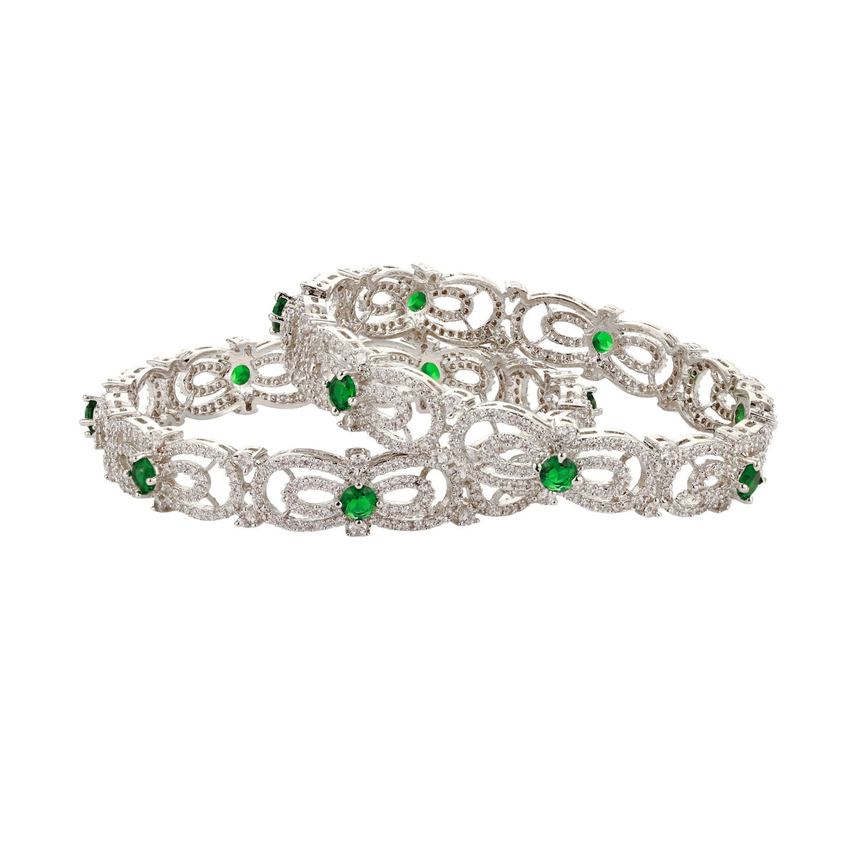 Sparkling Elegance Green CZ White Rhodium Bangles