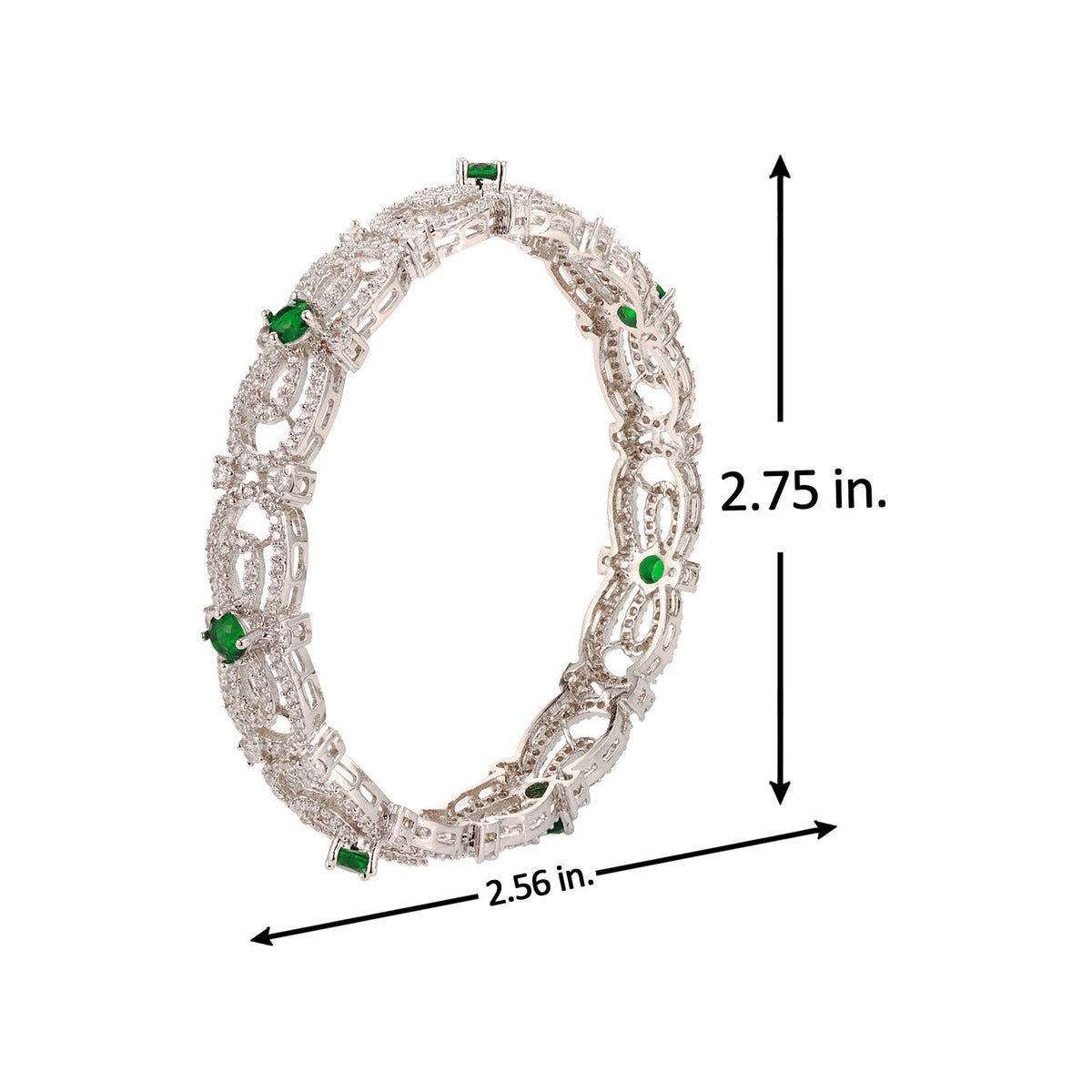 Sparkling Elegance Green CZ White Rhodium Bangles