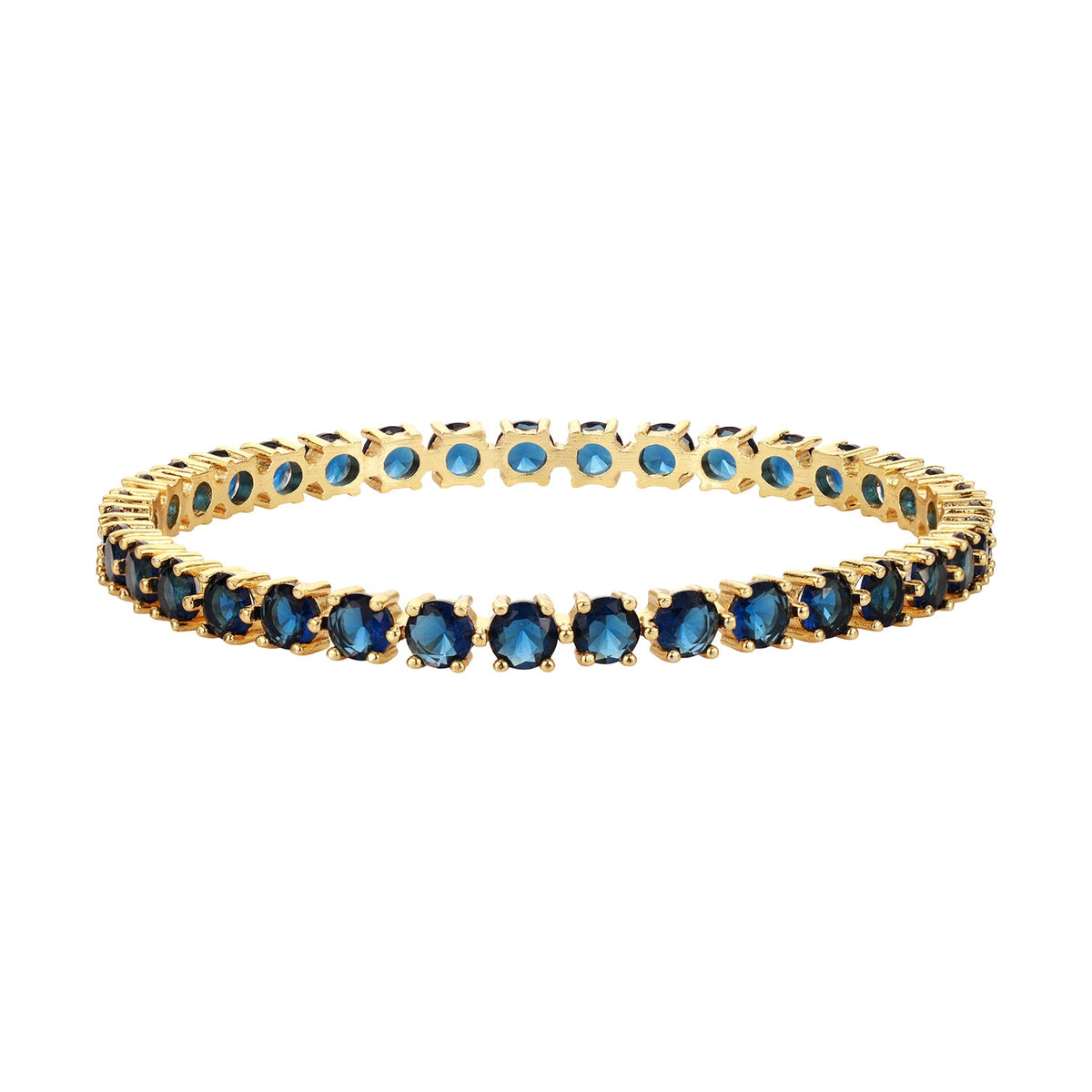 Sparkling Elegance Round Blue CZ Yellow Gold-Plated Bangles