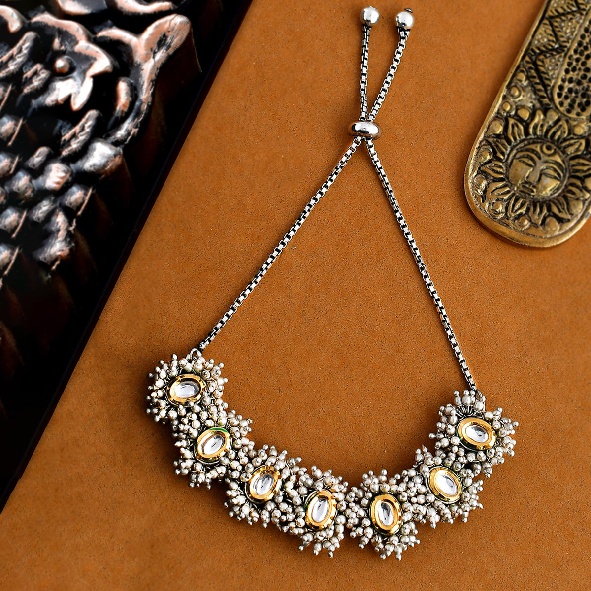 Veerangana Pearls Bunch Kundan Bracelet