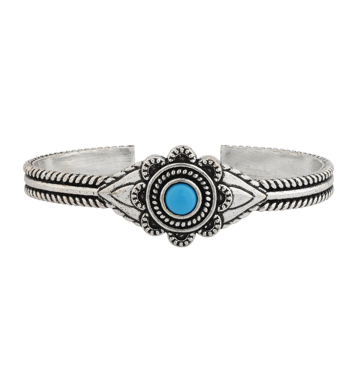 Boho Tribe Flower Turquoise Cuff Bangle