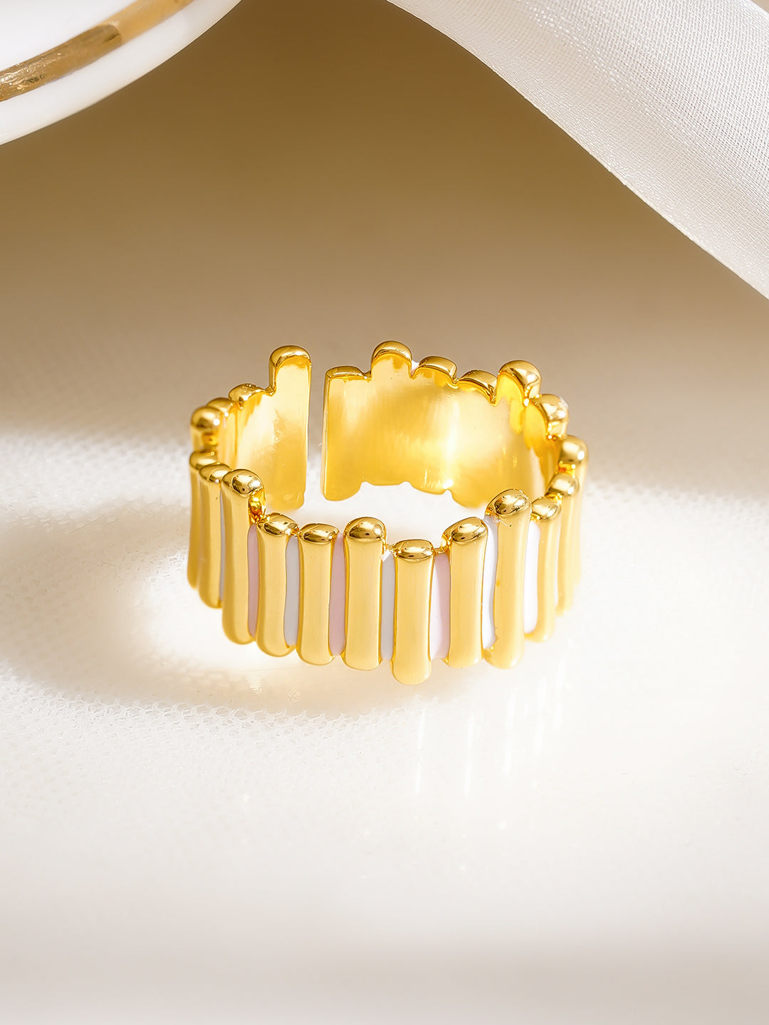 925 Fine Silver Gold Plated Adjustable Ribbed Statement Ring