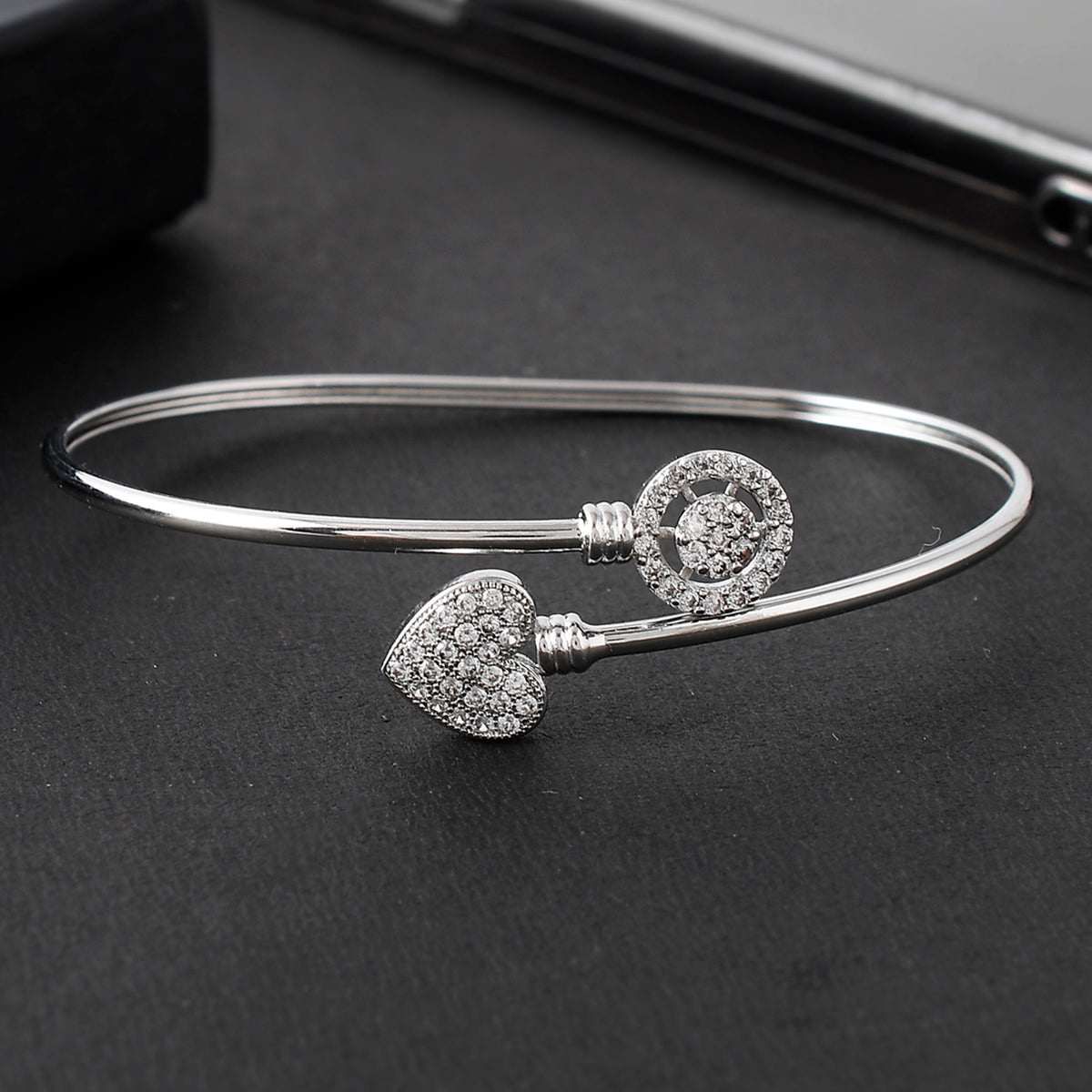 CZ Elegance White Zircons Heart Motif Curled Bracelet
