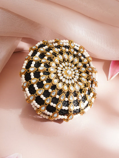 Gold-Plated White Kundan &amp; Pearl Beaded Hair Bun Cover
