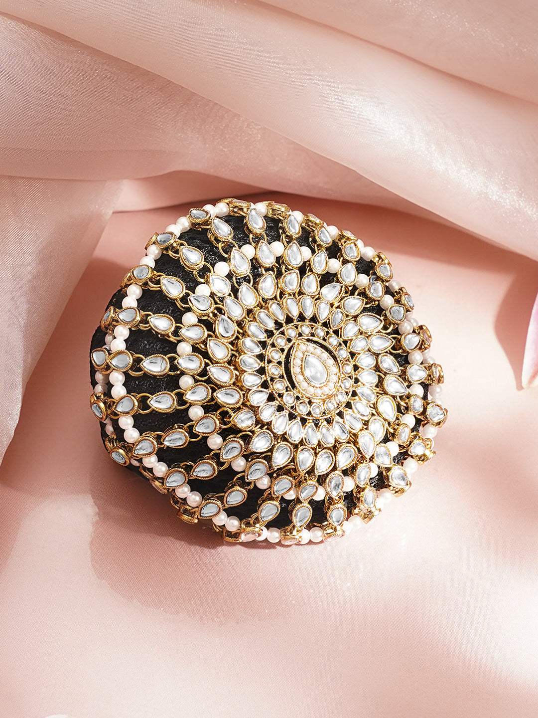 Gold-Plated White Kundan Hair Bun Cover