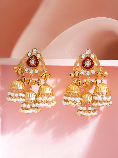 Royal Crimson Multi Jhumka Earrings