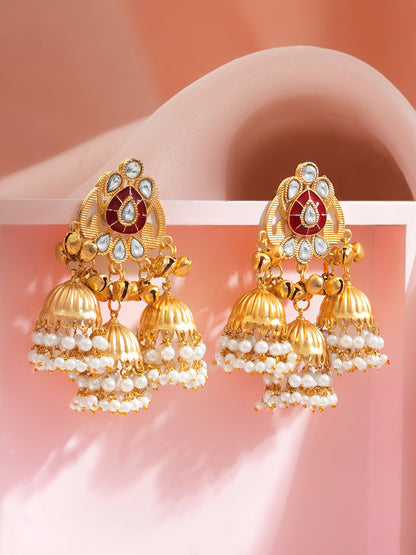 Royal Crimson Multi Jhumka Earrings