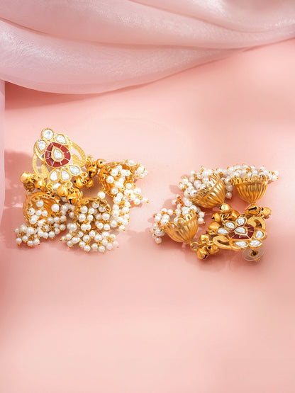 Royal Crimson Multi Jhumka Earrings