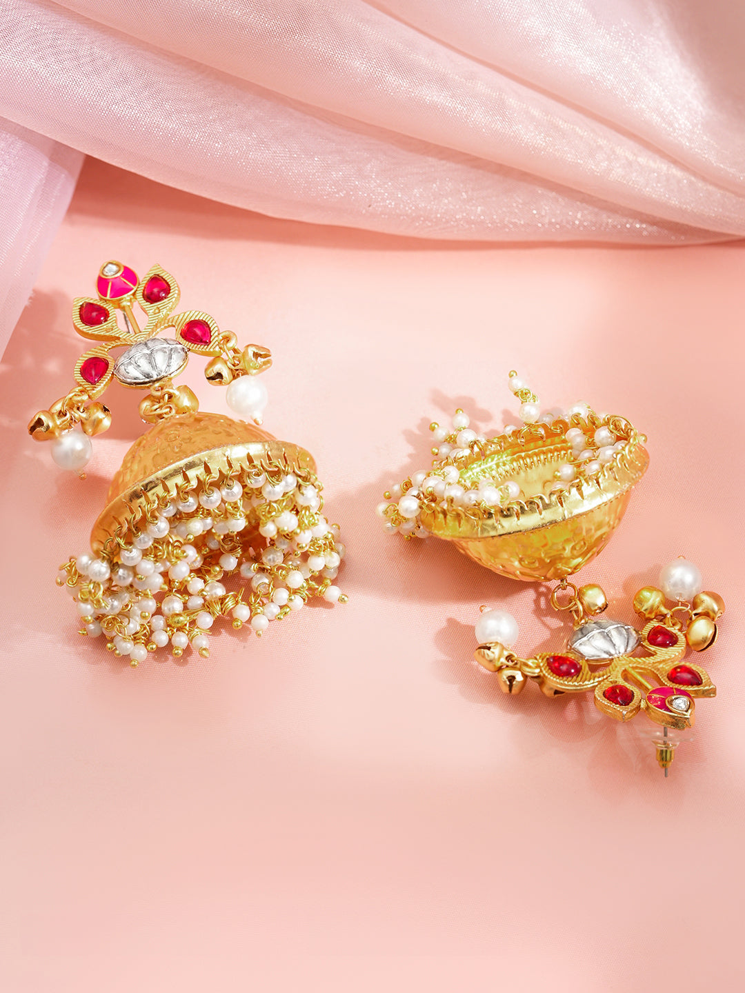 Gold Crimson Charm Jhumka Earrings