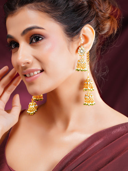 Gold Plated Pearl Kundan Jhumka Earrings