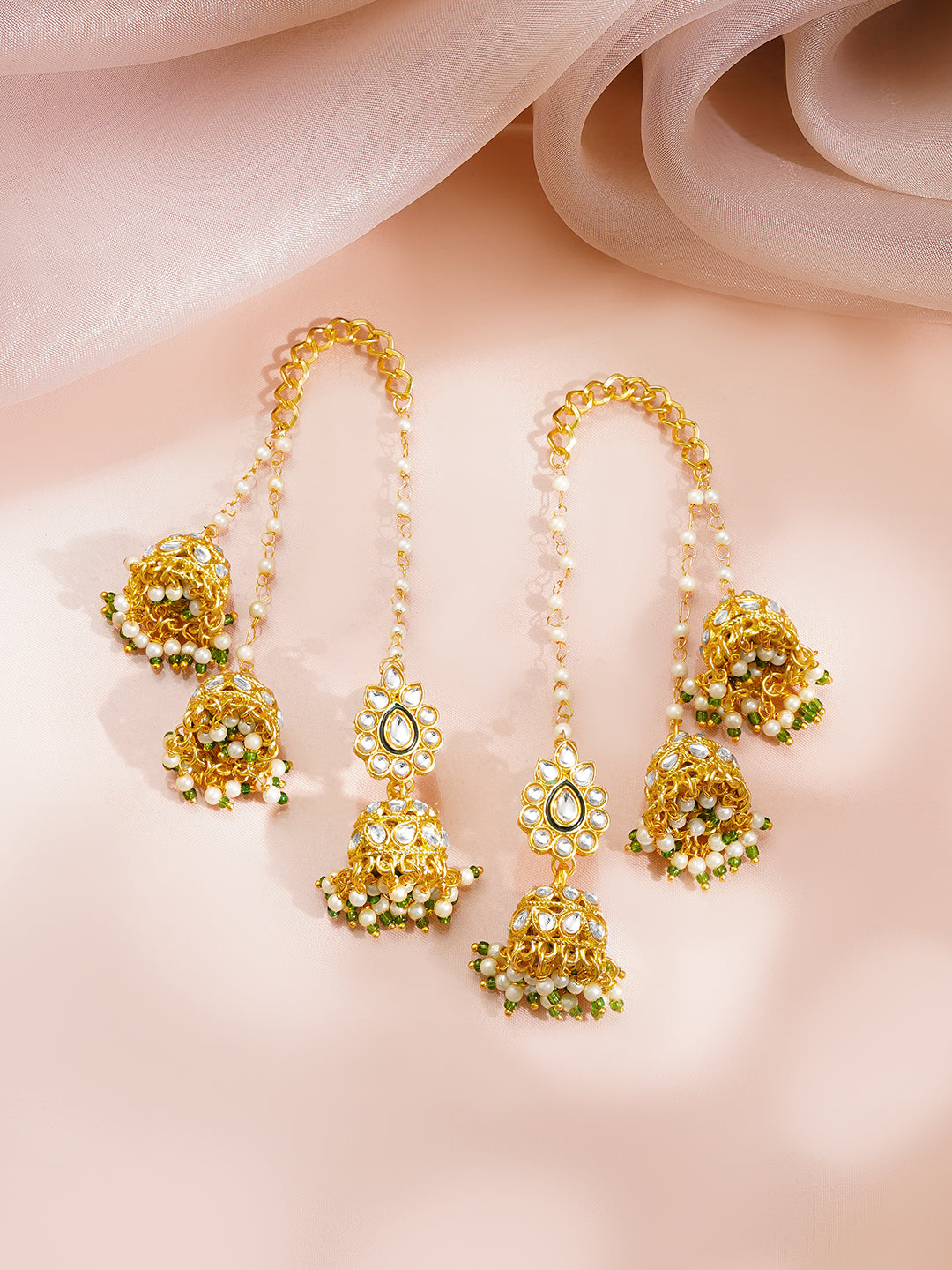 Gold Plated Pearl Kundan Jhumka Earrings