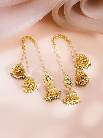 Gold Plated Pearl Kundan Jhumka Earrings