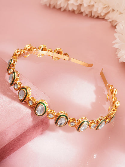 Festive Green Kundan Hair Band