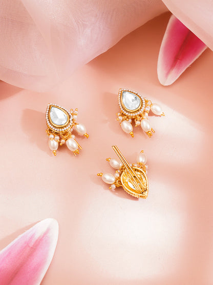 Set Of 3 Kundan Pearl Hair Accessories