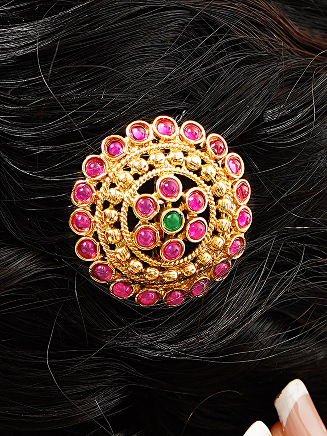 Gold Plated Kundan Multicolor Hair Pin