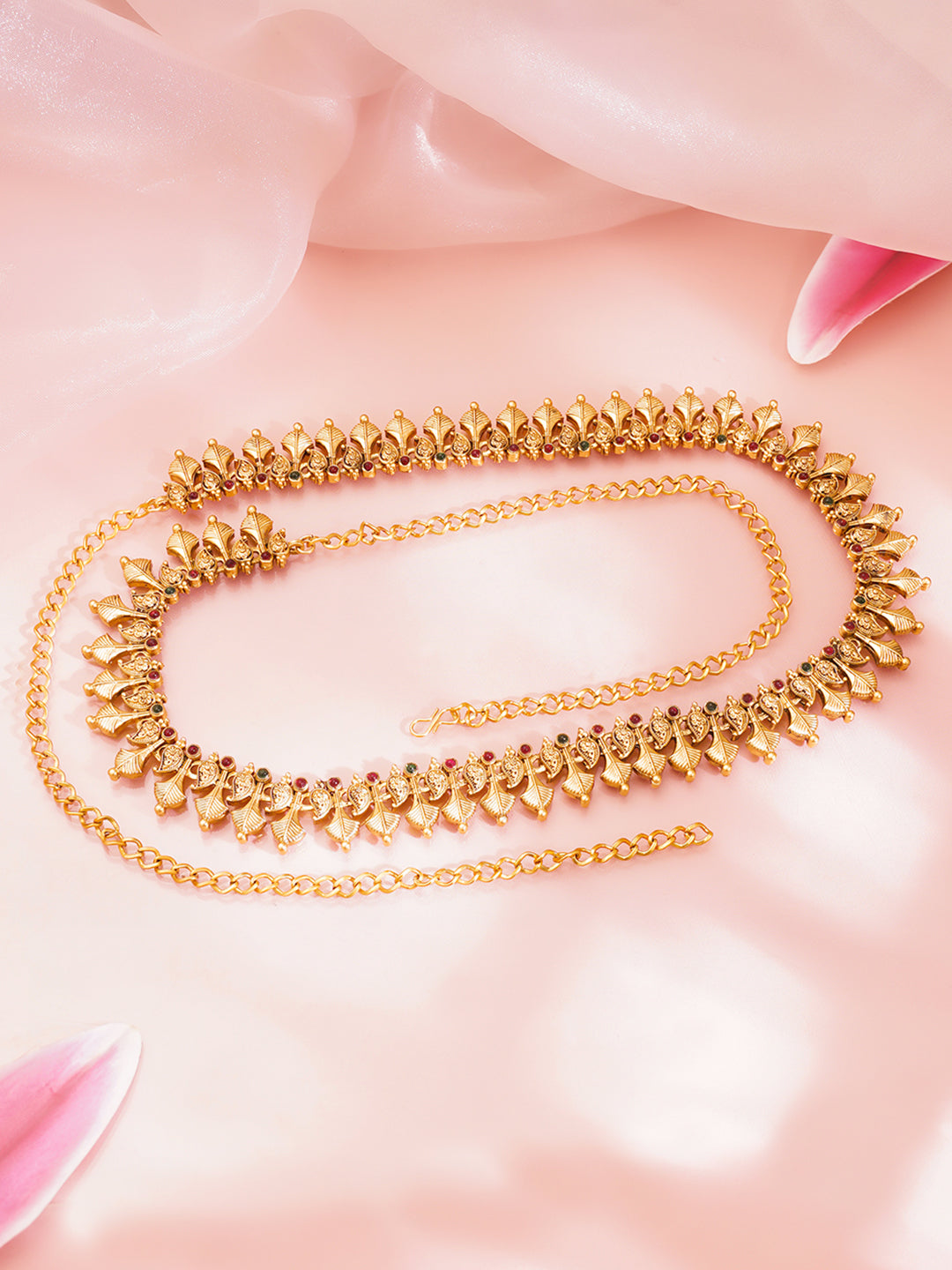 Gold Plated Floral Motif Cascade Waist Chain Belt