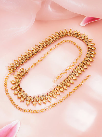 Gold Plated Floral Motif Cascade Waist Chain Belt