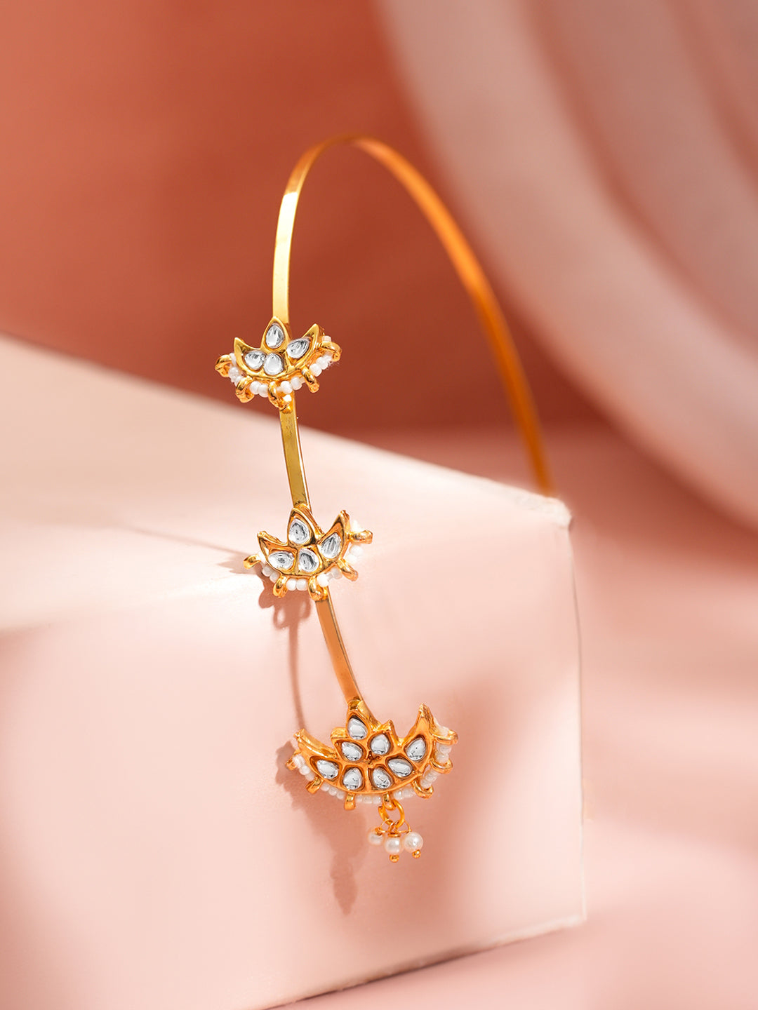 Gold Plated Kundan Moon Design Pearl Maang Tikka