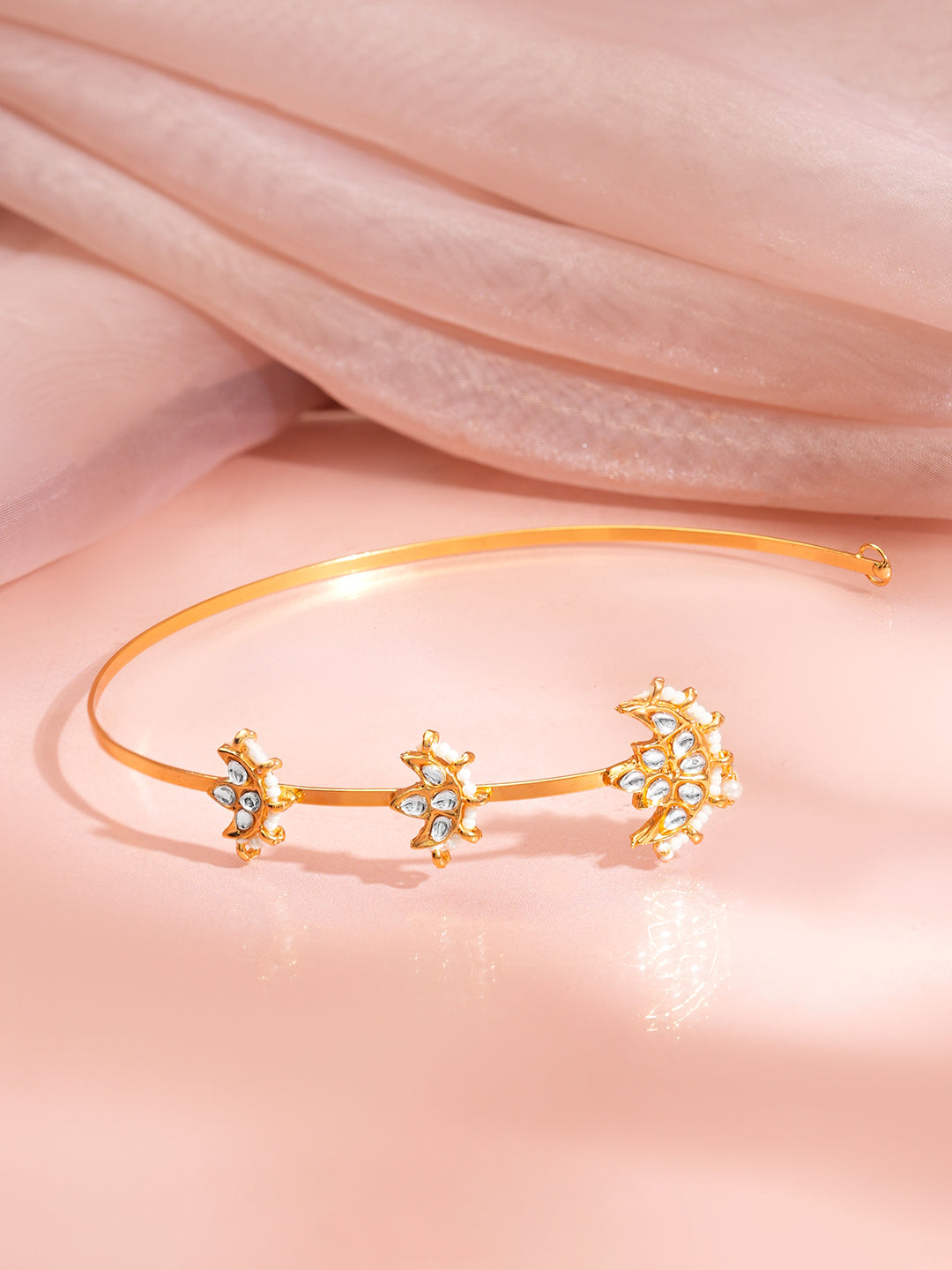 Gold Plated Kundan Moon Design Pearl Maang Tikka