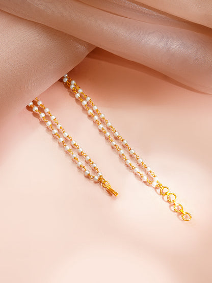 Gold Plated Moon Design Pearl beaded Kundan Ruby Pendant