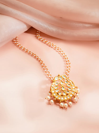 Gold Plated Blossom Kundan Pearl Drape Pendant Necklace
