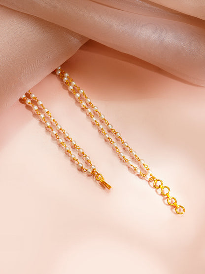 Gold Plated Blossom Kundan Pearl Drape Pendant Necklace