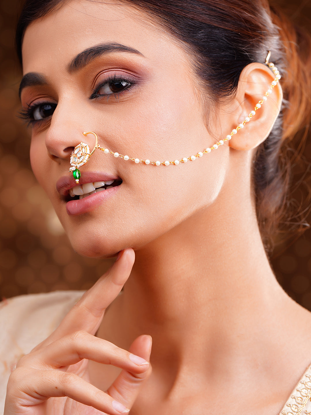 Gold Kundan Pearl Bridal Nath