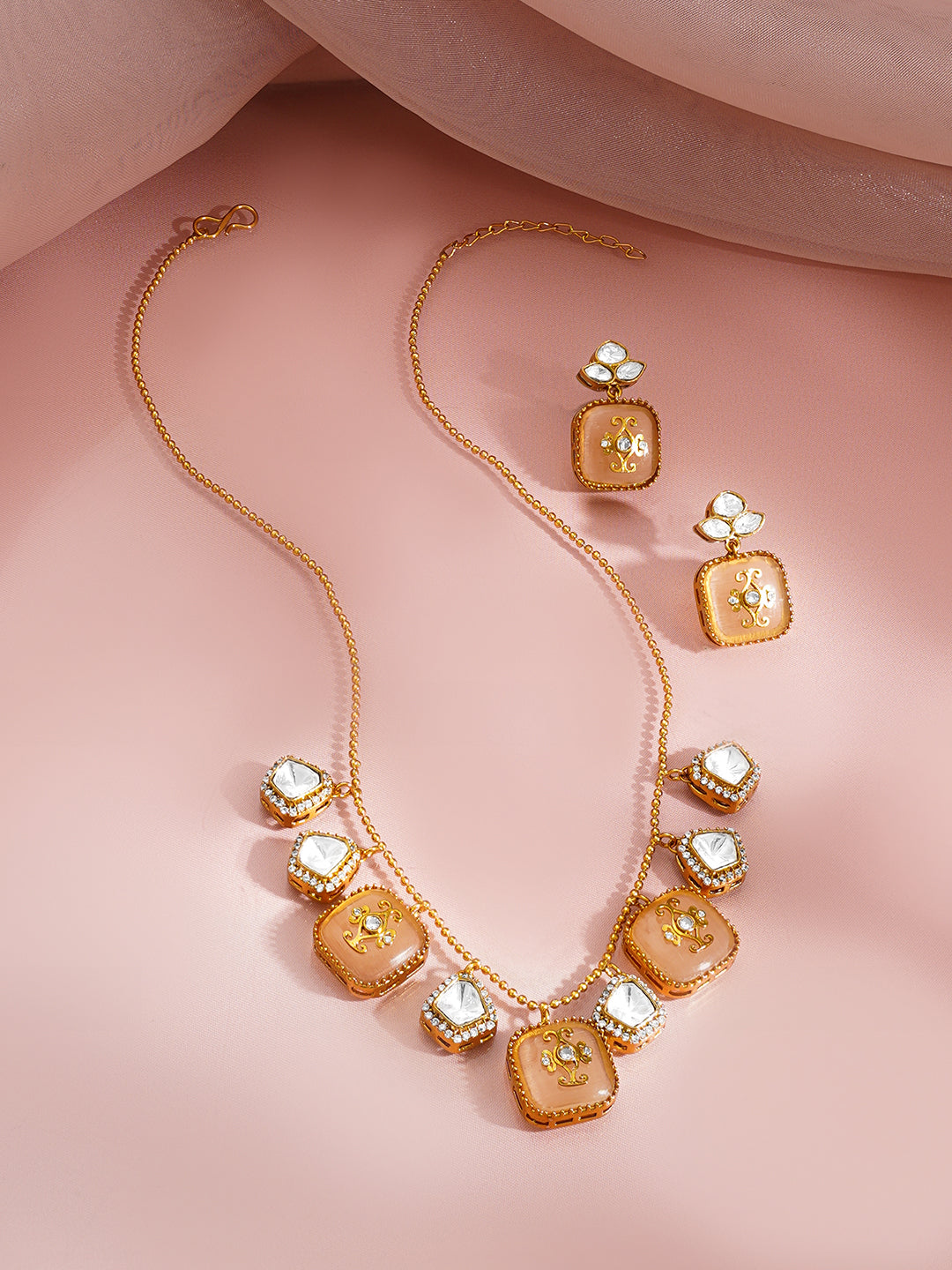Peach Luxe Charm Drop Necklace Set